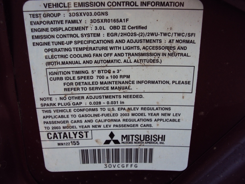 2003 MITSUBISHI ECLIPSE GTS MODEL SPYDER CONVERTIBLE 3.0L V6 MT FWD