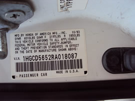 1994 HONDA ACCORD 4 DOOR SEDAN EX MODEL 2.2L VTEC AT FWD COLOR WHITE A14111