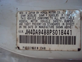 1993 ACURA INTEGRA 2 DOOR HATCHBACK LS SPECIAL MODEL 1.8L AT FWD COLOR WHITE A14115