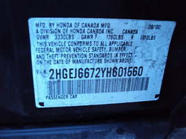 2000 HONDA CIVIC 4 DOOR SEDAN LX MODEL  1.6L AT FWD COLIOR BLACK A14128