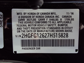 2007 HONDA CIVIC 2 DOOR COUPE LX MODEL 1.8L AT FWD COLOR BLACK STK A12001