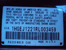 1994 HONDA CIVIC EX MODEL 2 DOOR COUPE 1.6L VTEC AT FWD COLOR MAROON STK A12012